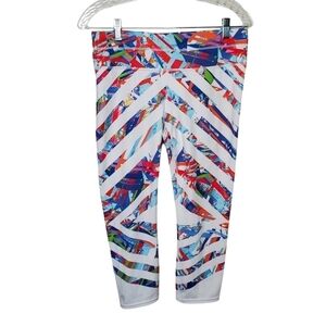 Athleta Women's Striped Capri Leggings, Colorful Workout Pants Size Medium